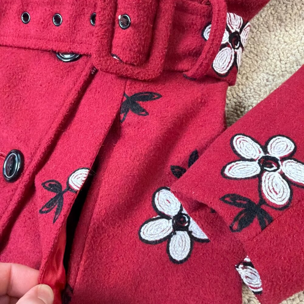 Voodoo Vixen Burgundy Floral Trench Coat - Picture 7 of 10